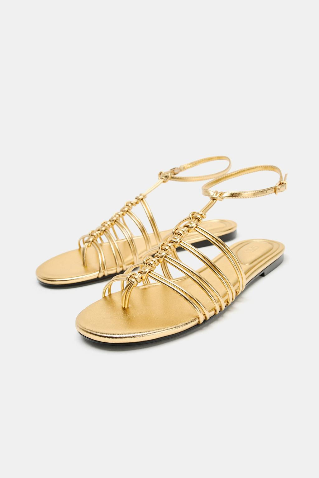 FLAT METALLIC EFFECT SANDALS - Zara фото 4