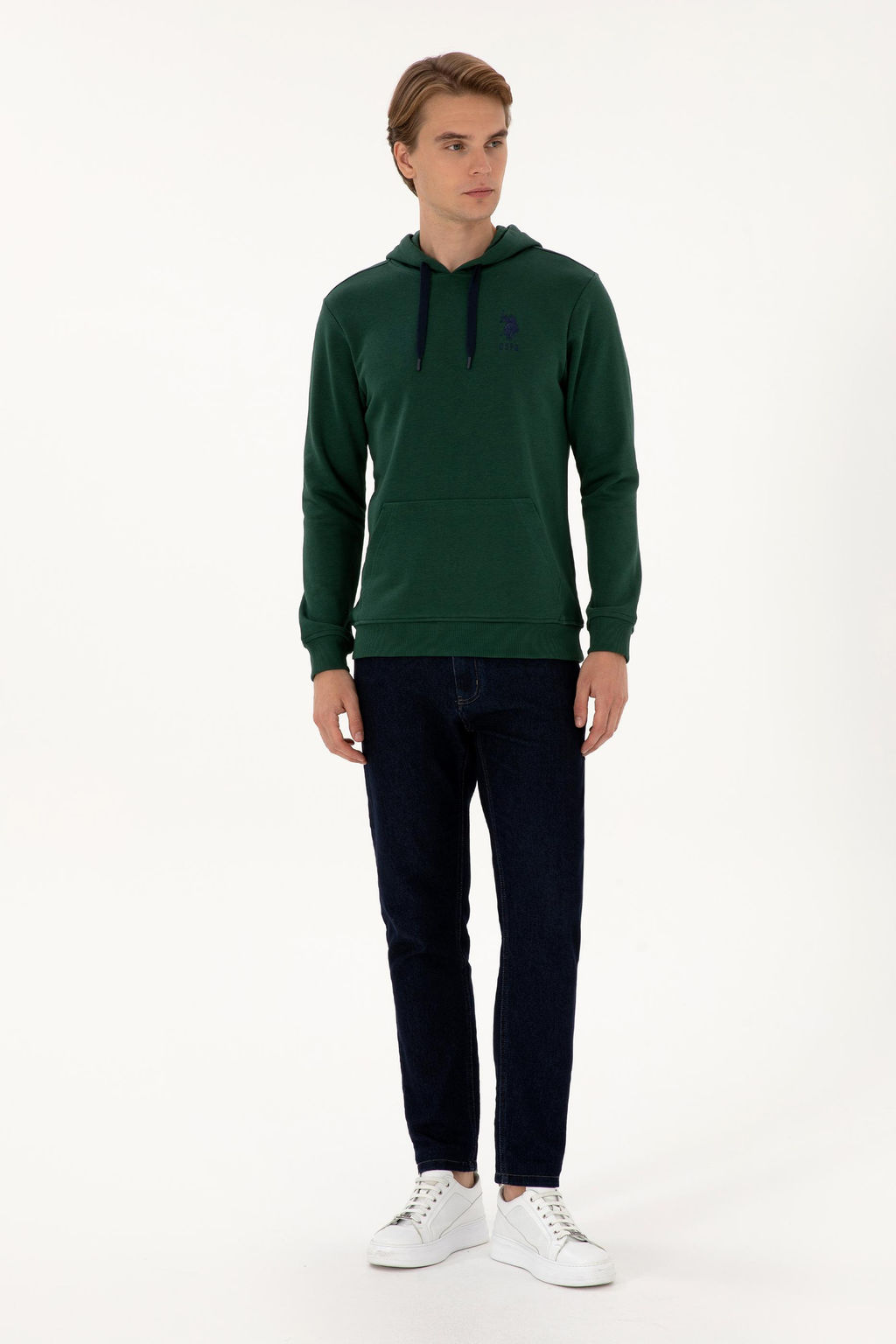 Erkek Regular Fit Kap__onlu Koyu Ye_il Basic Sweatshirt