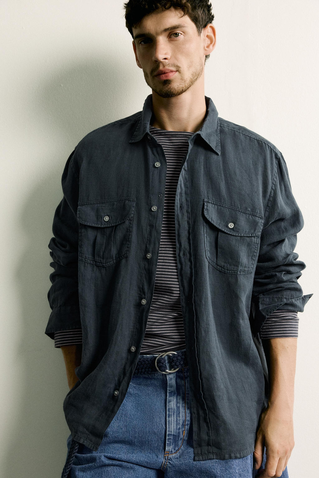 CAMISA RELAXED FIT 100% LINO / Marino - Zara фото 5