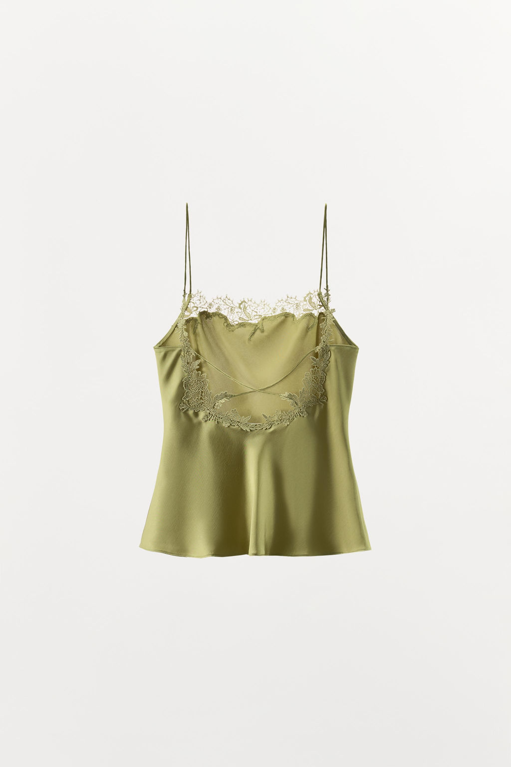 TOP LENCERO SATINADO ENCAJE / Verde - Zara фото 6