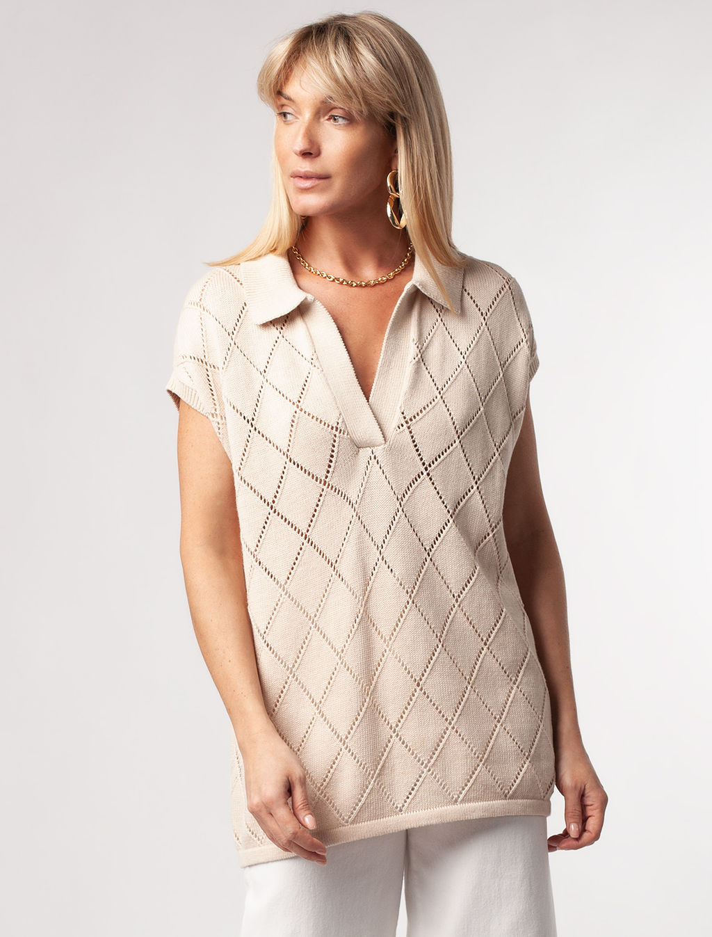 VILATTE / Удлиненный джемпер узорной вязки из 100% хлопка  фото 2