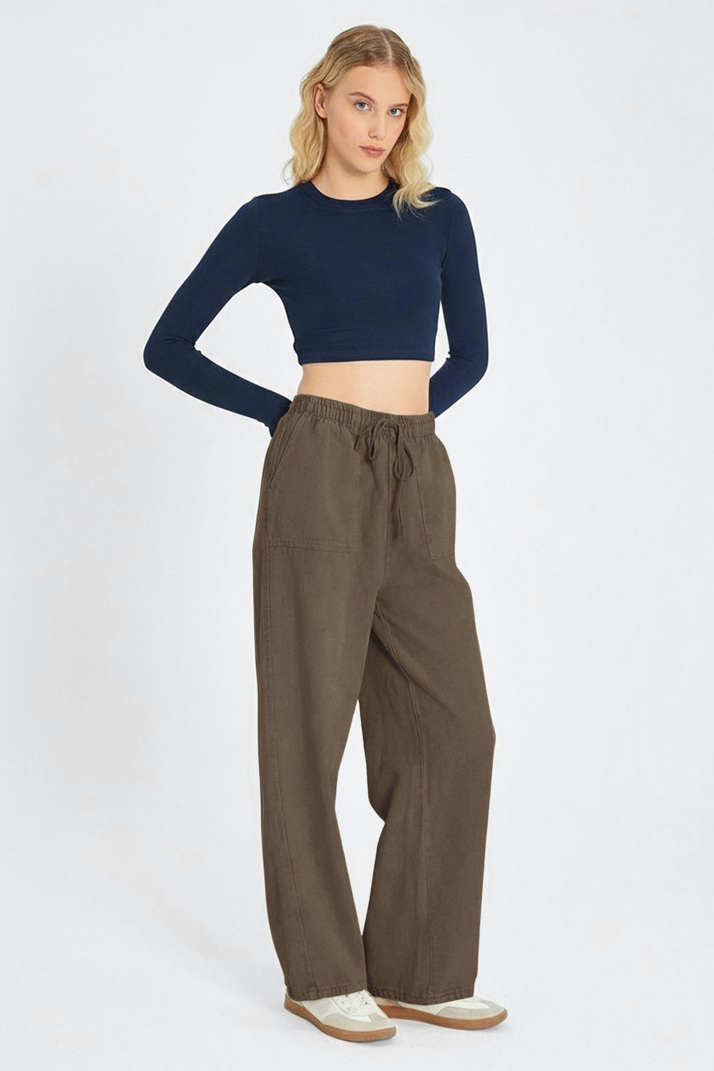 TRENDYOLMILLA Siyah Cep Detayl? Kot Gorunumlu Wide Leg/Genis Paca Dokuma Pantolon TWOSS25PL00076  фото 32