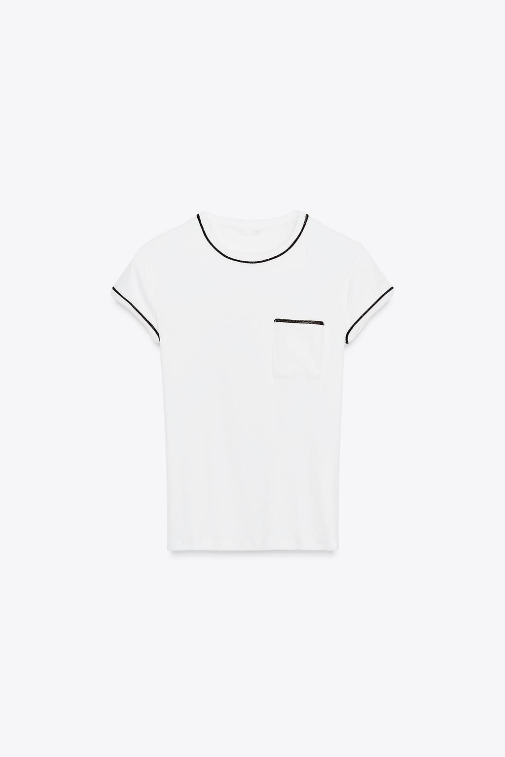 T-SHIRT WITH METALLIC THREAD TRIM - Zara фото 5