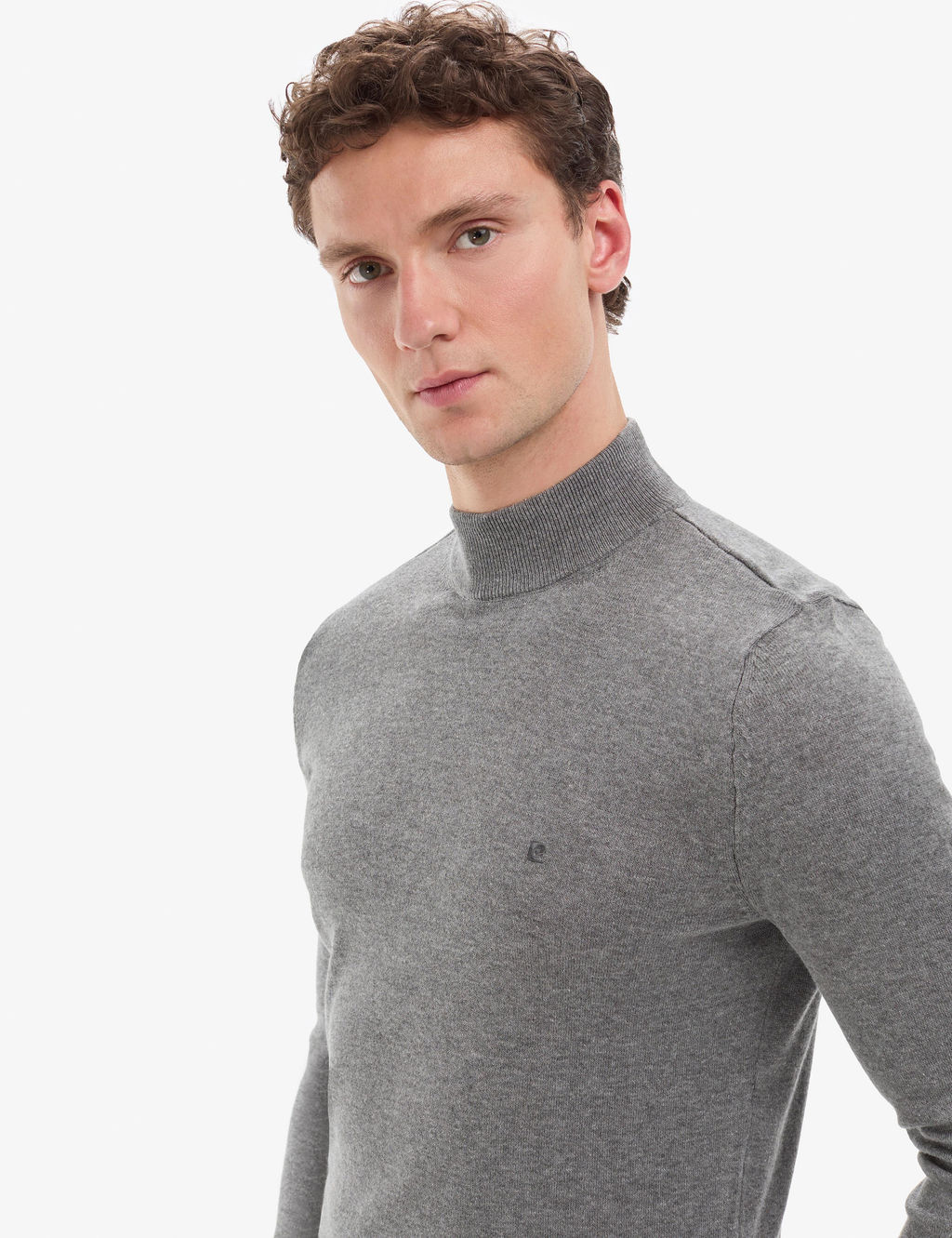 Gri Melanj Slim Fit Yar_m Bal_k__ Yaka Basic Triko Kazak