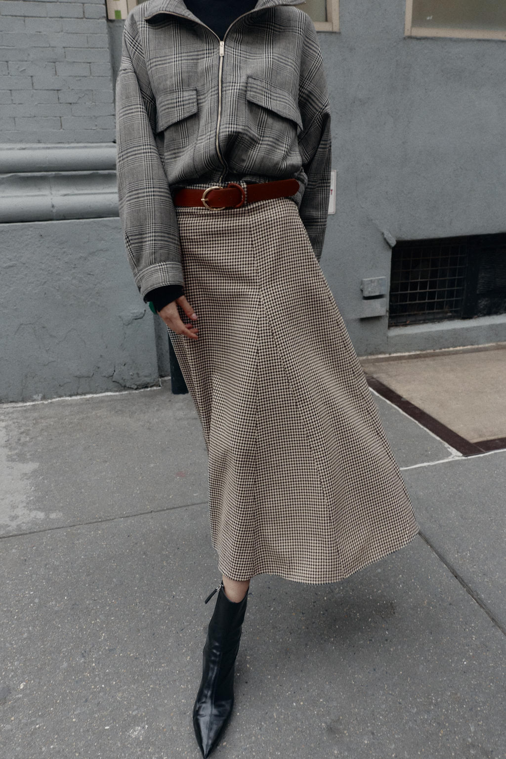 HOUNDSTOOTH CAPE BELT MIDI SKIRT - Zara фото 2