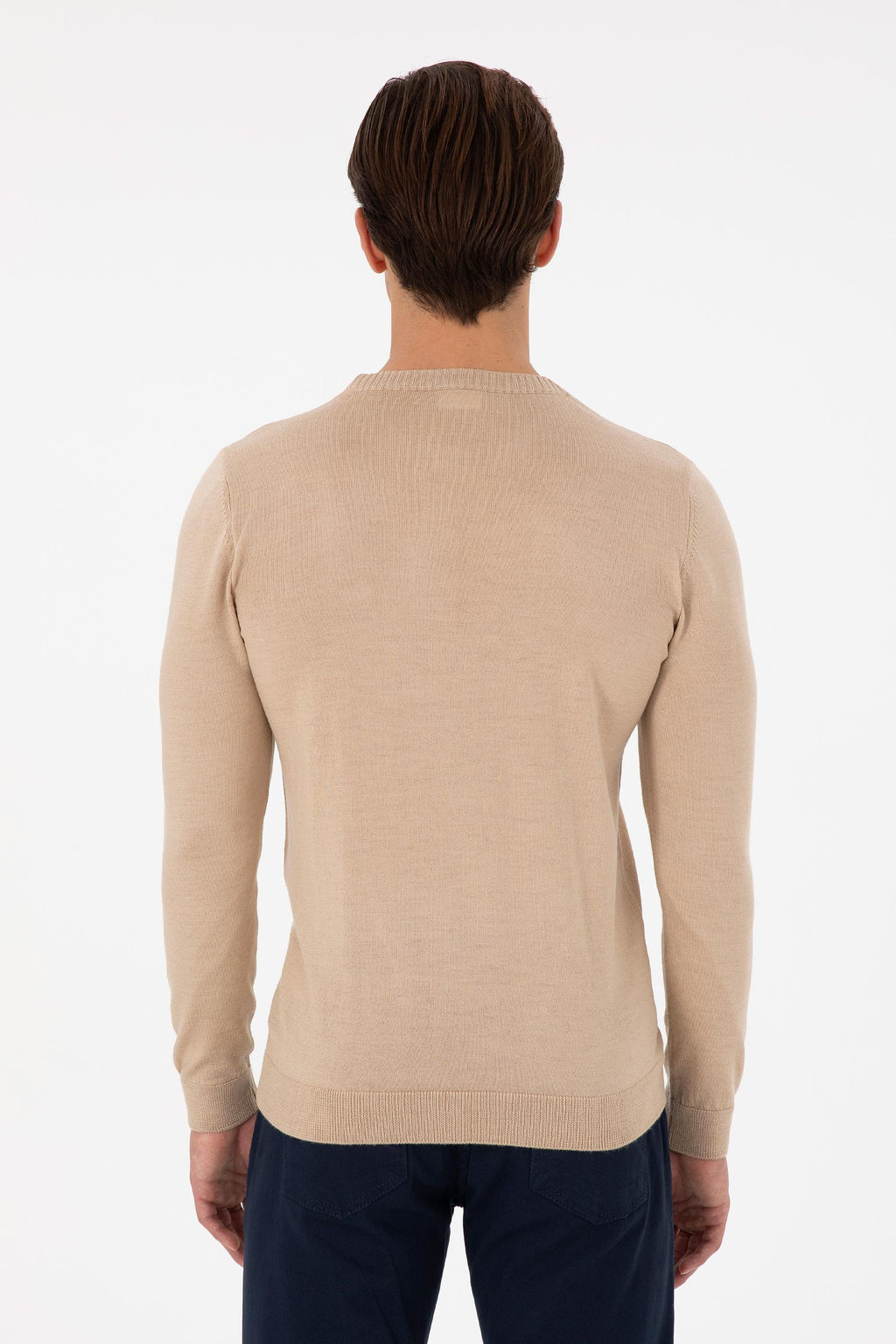 Erkek Slim Fit Bisiklet Yaka Kum Melanj Kazak - U.s. polo assn фото 5