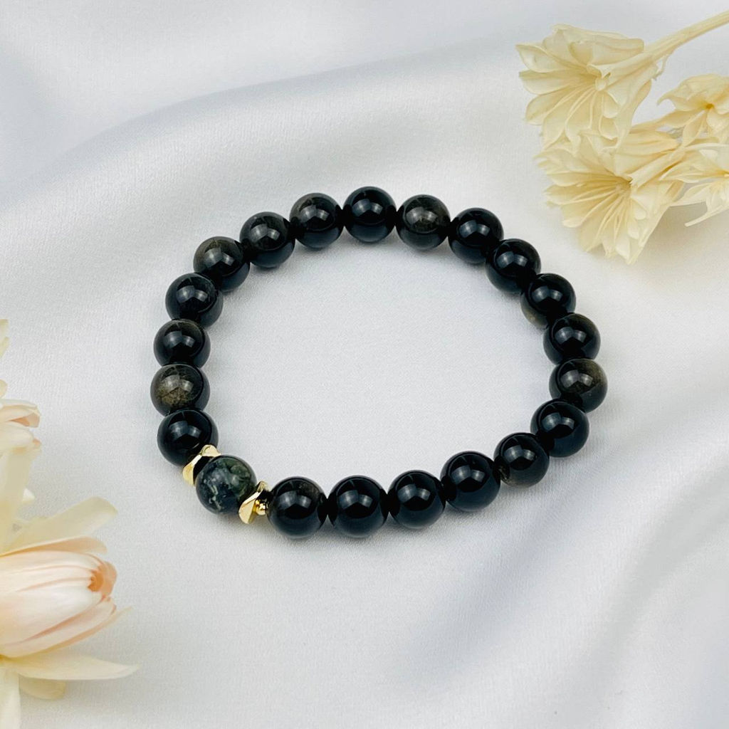 Браслет из золотистого Обсидиана и Яшмы "Камбаба" 18 см