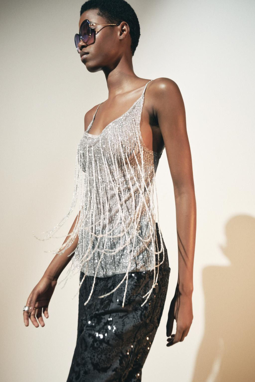 OPEN BACK BEADED FISHNET TOP - Zara фото 5