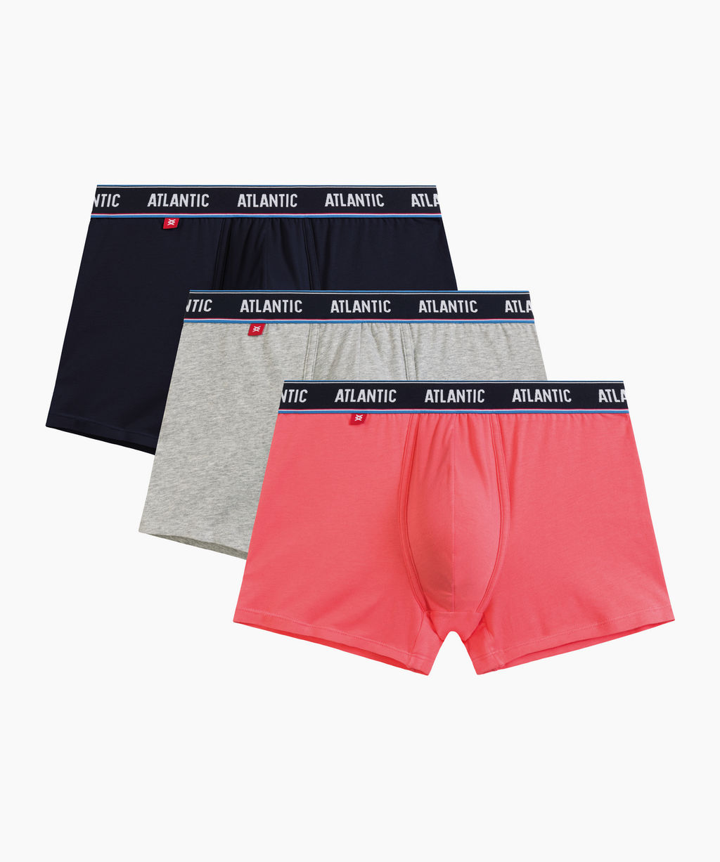 ATLANTIC 3MH-214 Трусы шорты Solid Summer - набор 3 шт. темно-синий + коралловый + серый меланж