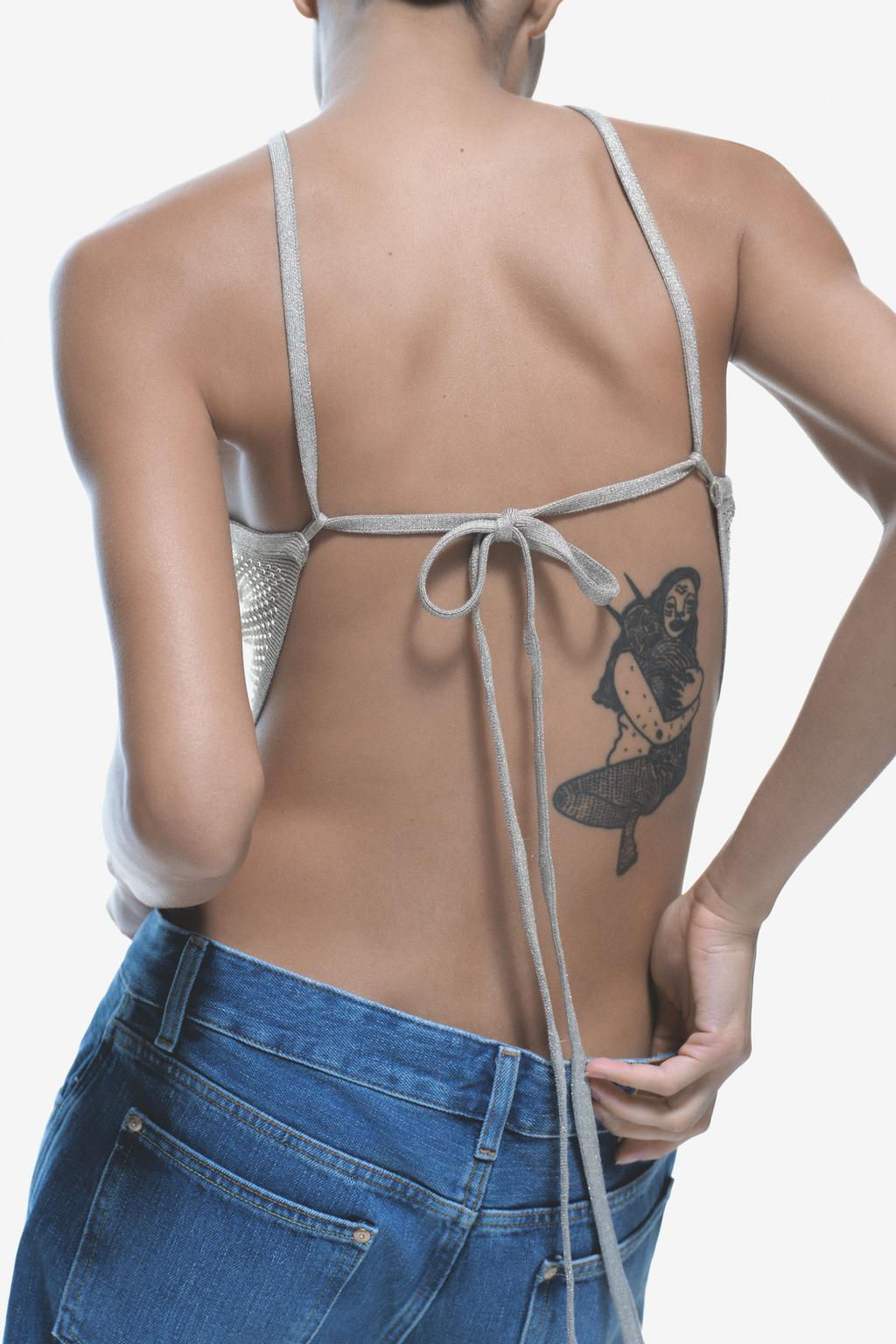 KNIT OPEN BACK CROP TOP WITH RHINESTONES - Zara фото 4