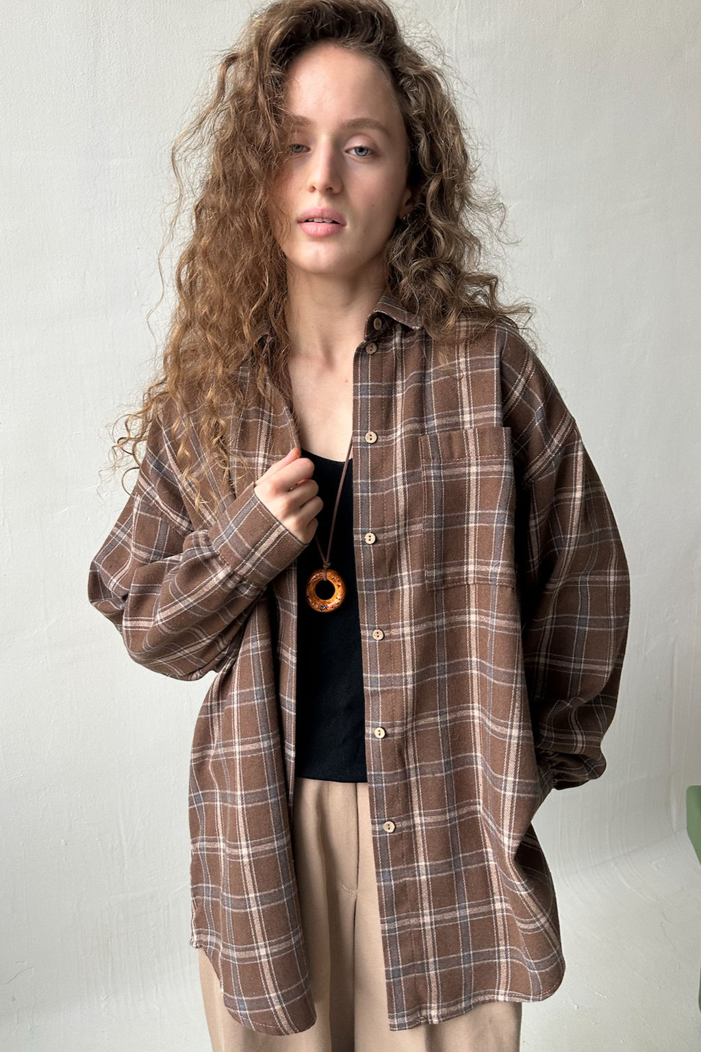 Рубашка женская HUG077/13/Коричневый, бежевый