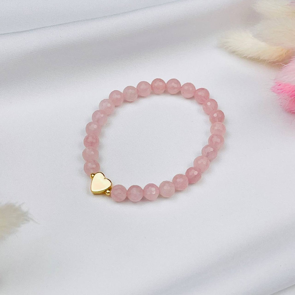 Браслет из мадагаскарского Розового кварца со вставкой "Сердце" 17 см