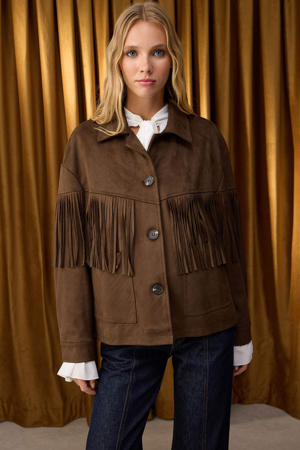 Ozel Koleksiyon Kahverengi Oversize Kal?p Puskul Detayl? Suet Ince Ceket Mont TWOAW26MO00043 - Trendyolmilla фото 3