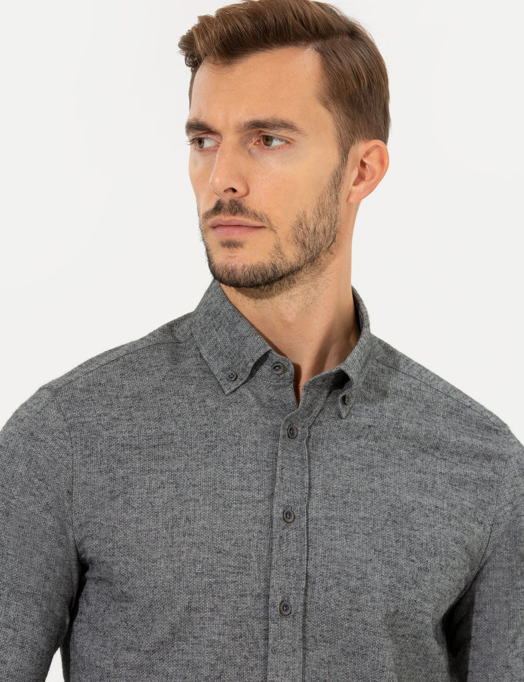 Gri Slim Fit Uzun Kollu G_mlek