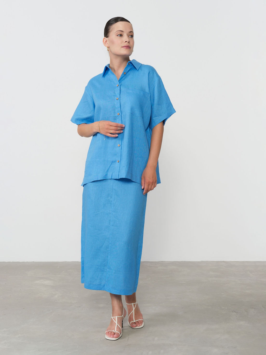 Рубашка льняная 801281 аквамарин