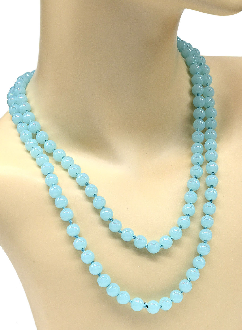 Бусы длинные шарик 8мм цв.аквамарин