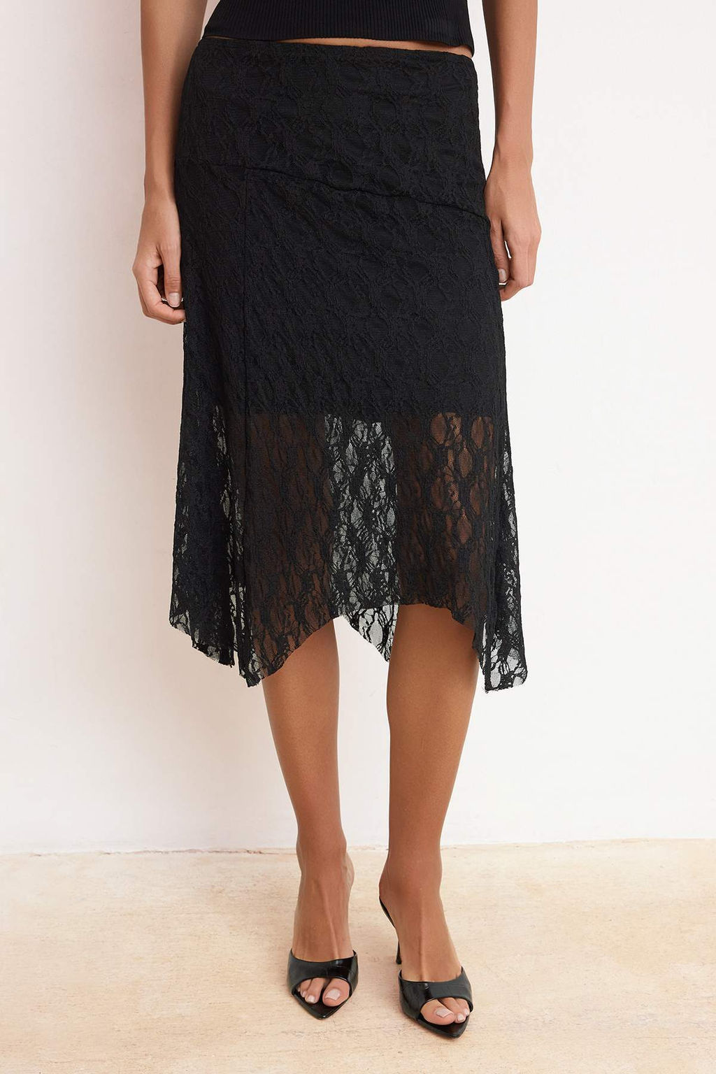 Siyah A-Kesim/Can Form Asimetrik Dantel Astarl? Midi Orme Etek TWOSS26ET00176 - Trendyolmilla фото 3