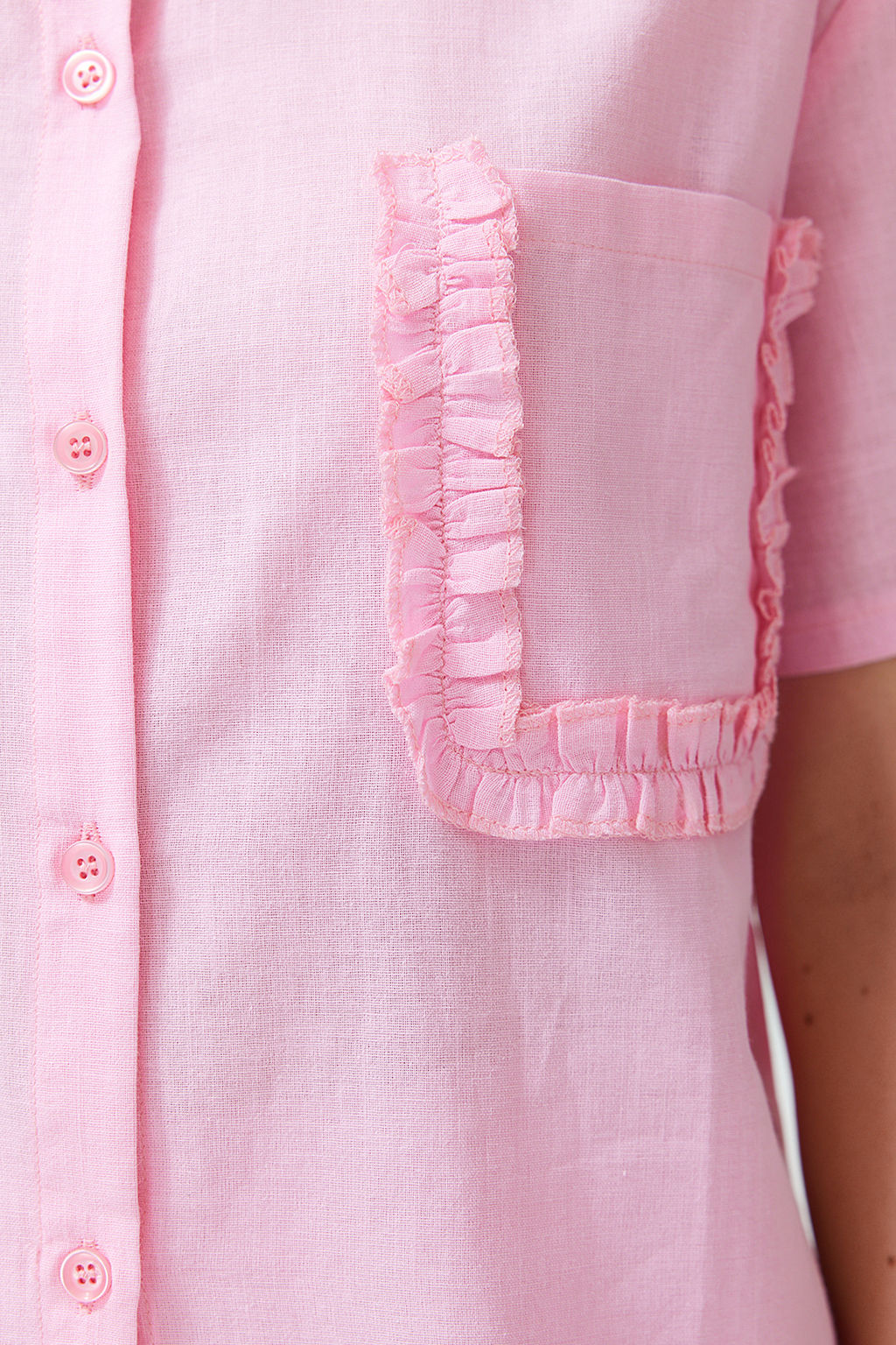 Trendyolmilla Pembe %100 Pamuklu Cep F?rf?r Detayl? Sortlu Dokuma Pijama Tak?m? THMSS24PT00150