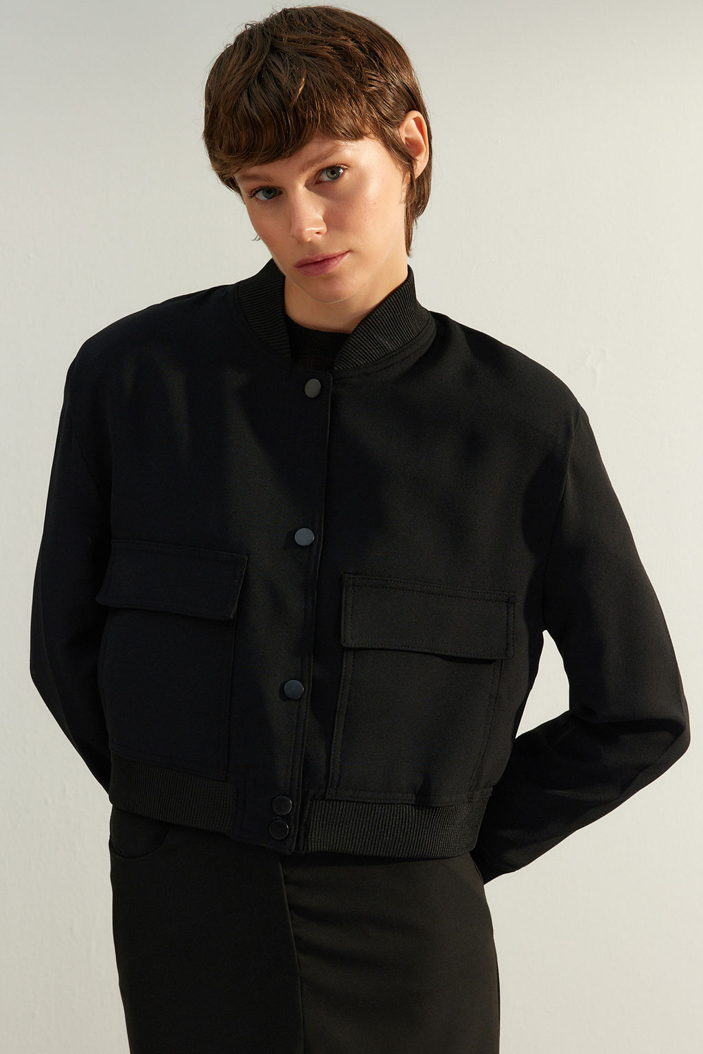 Siyah Premium Bomber Crop Dokuma Ceket TWOAW24CE00047 - Trendyolmilla фото 5