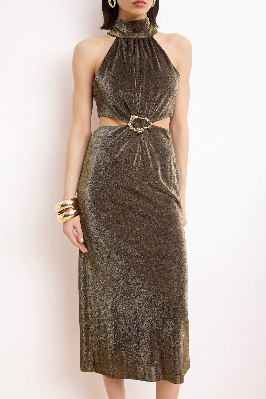 Alt?n Simli Cut Out Detayl? Maxi S?k/Gece Elbise TPRSS26EL00054 - Trendyolmilla фото 3