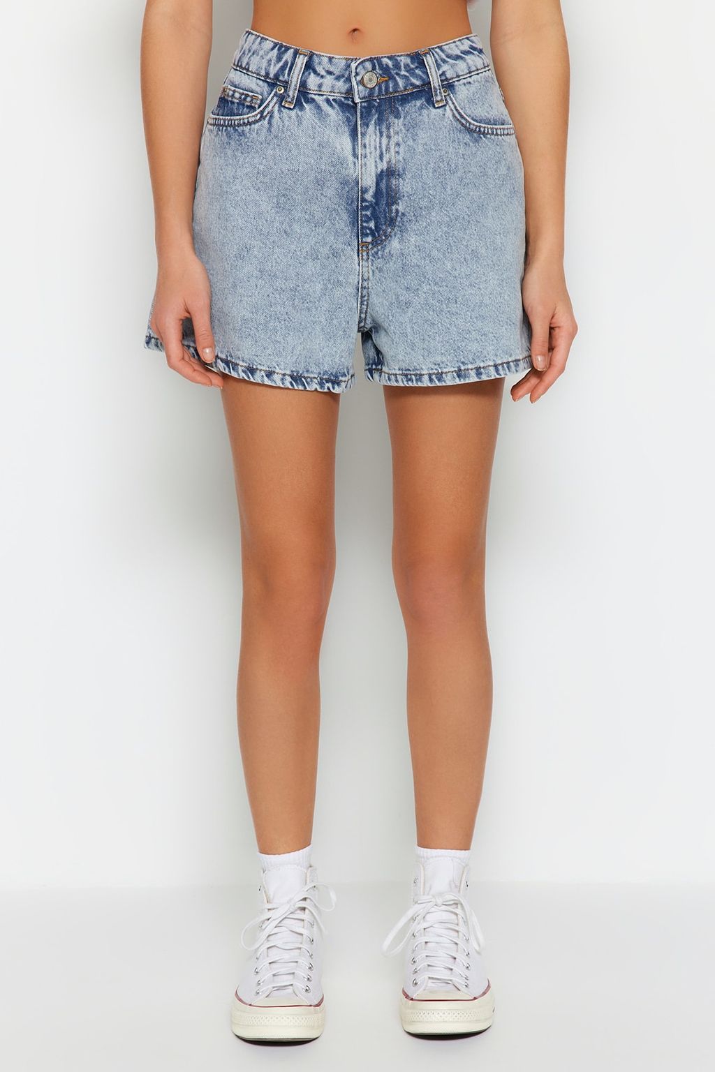 Ac?k Mavi Yuksek Bel City Boy Denim Sort TWOSS23SR00199