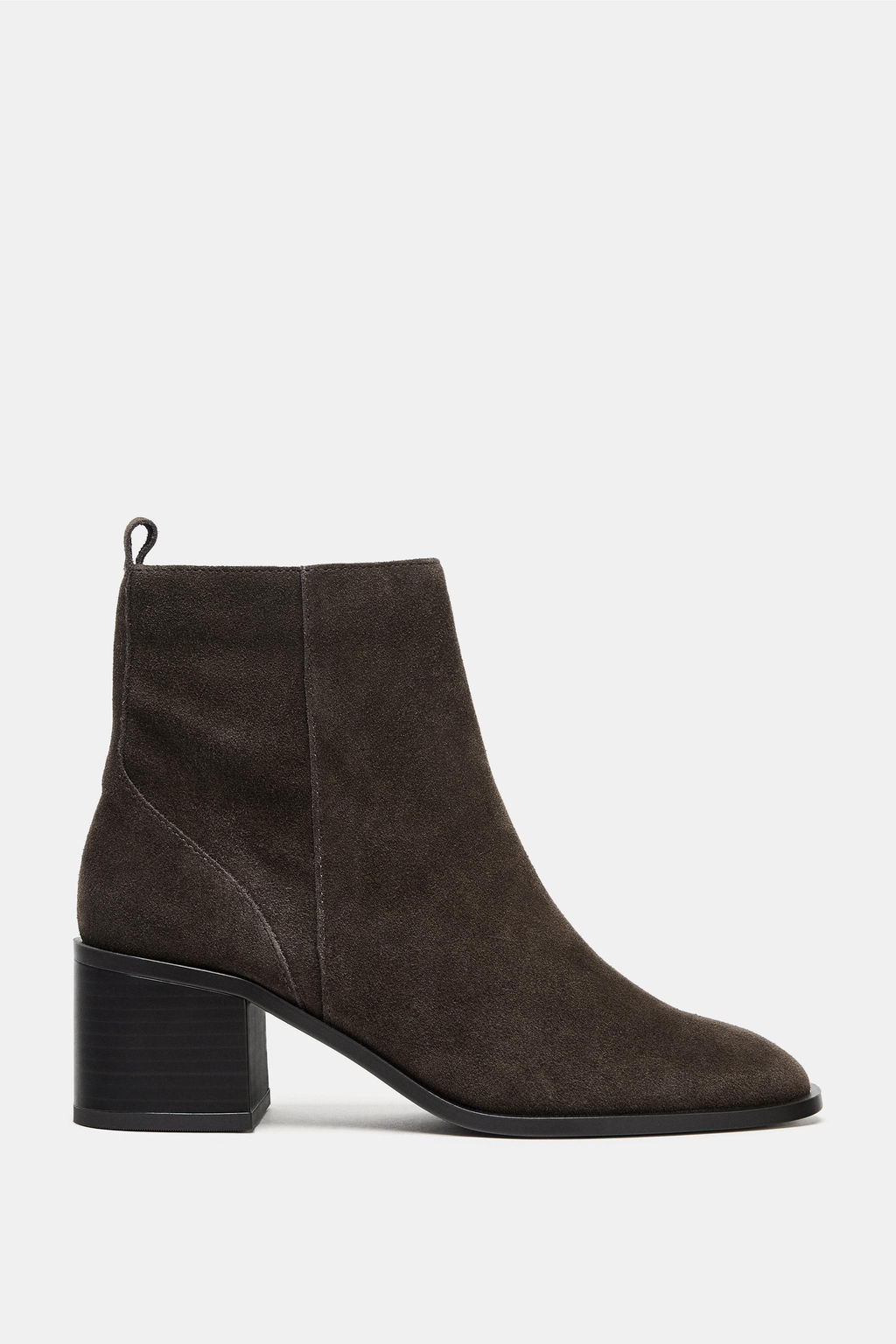 SPLIT SUEDE BLOCK HEEL ANKLE BOOTS