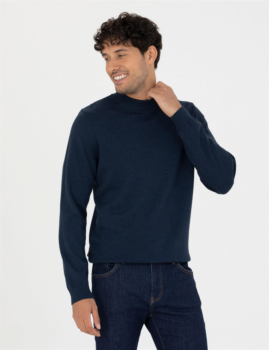 Lacivert Melanj Slim Fit Yar_m Bal_k__ Yaka Basic Triko Kazak - Pierre cardin фото 3