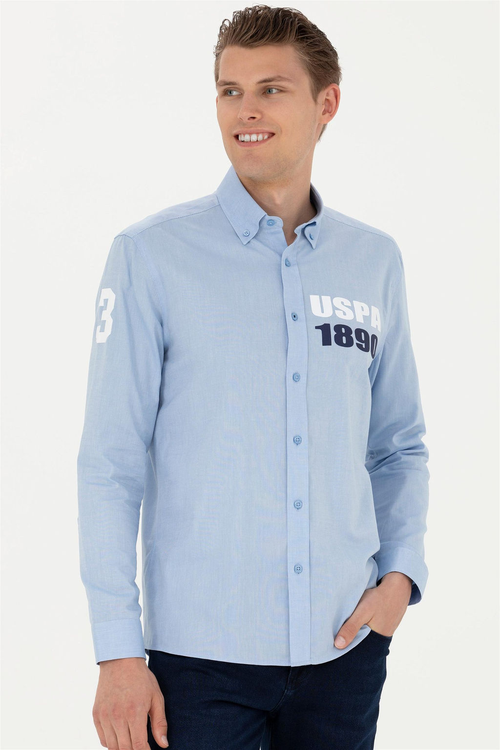 Мужская синяя рубашка с длинным рукавом - U.s. polo assn фото 3