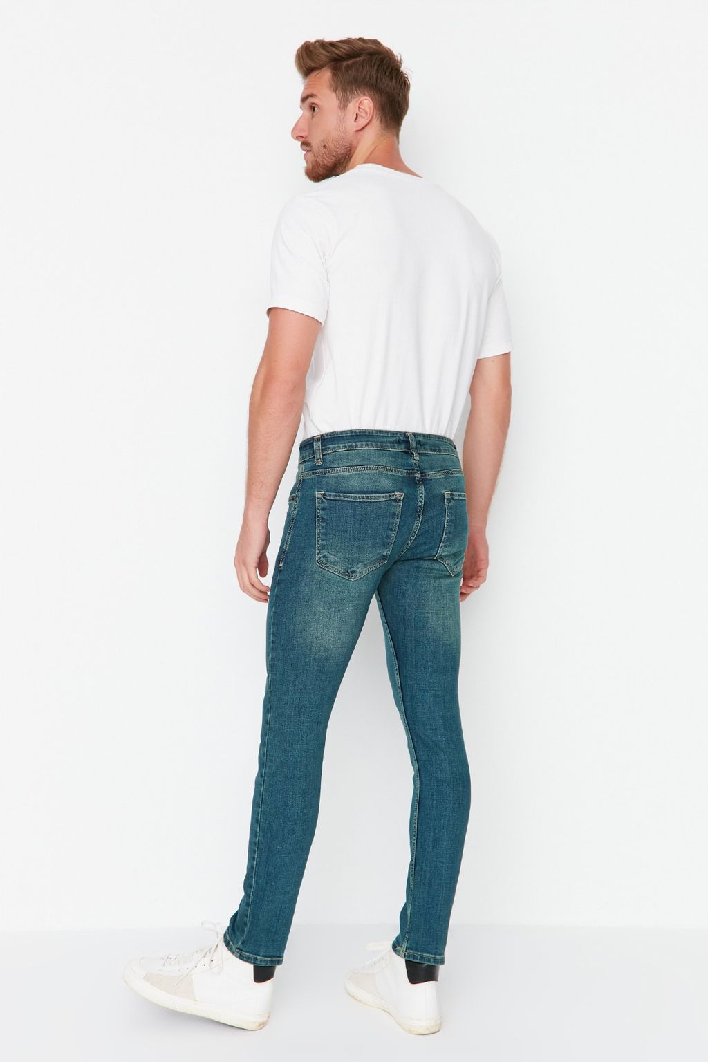 TRENDYOL MAN Indigo Skinny Fit Esnek Kumas Dar Kesim Eskitme Gorunumlu Jeans Kot Pantolon TMNAW22JE0311 - Trendyolmilla фото 7