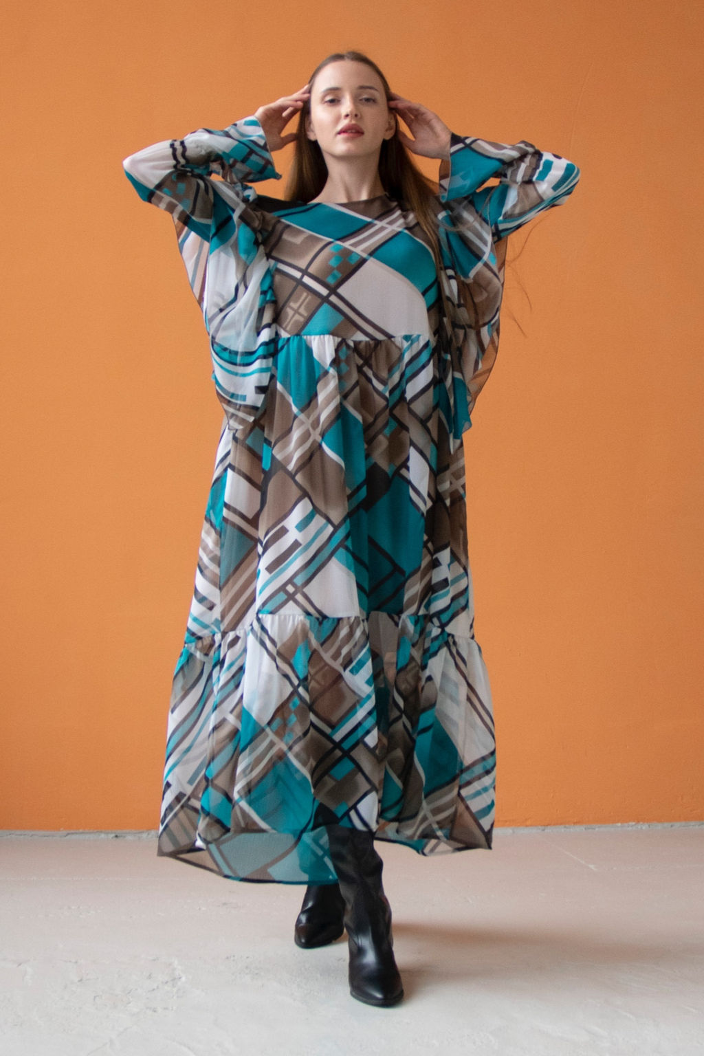 Платье шифон LOVE052/03/Бирюзовый, белый