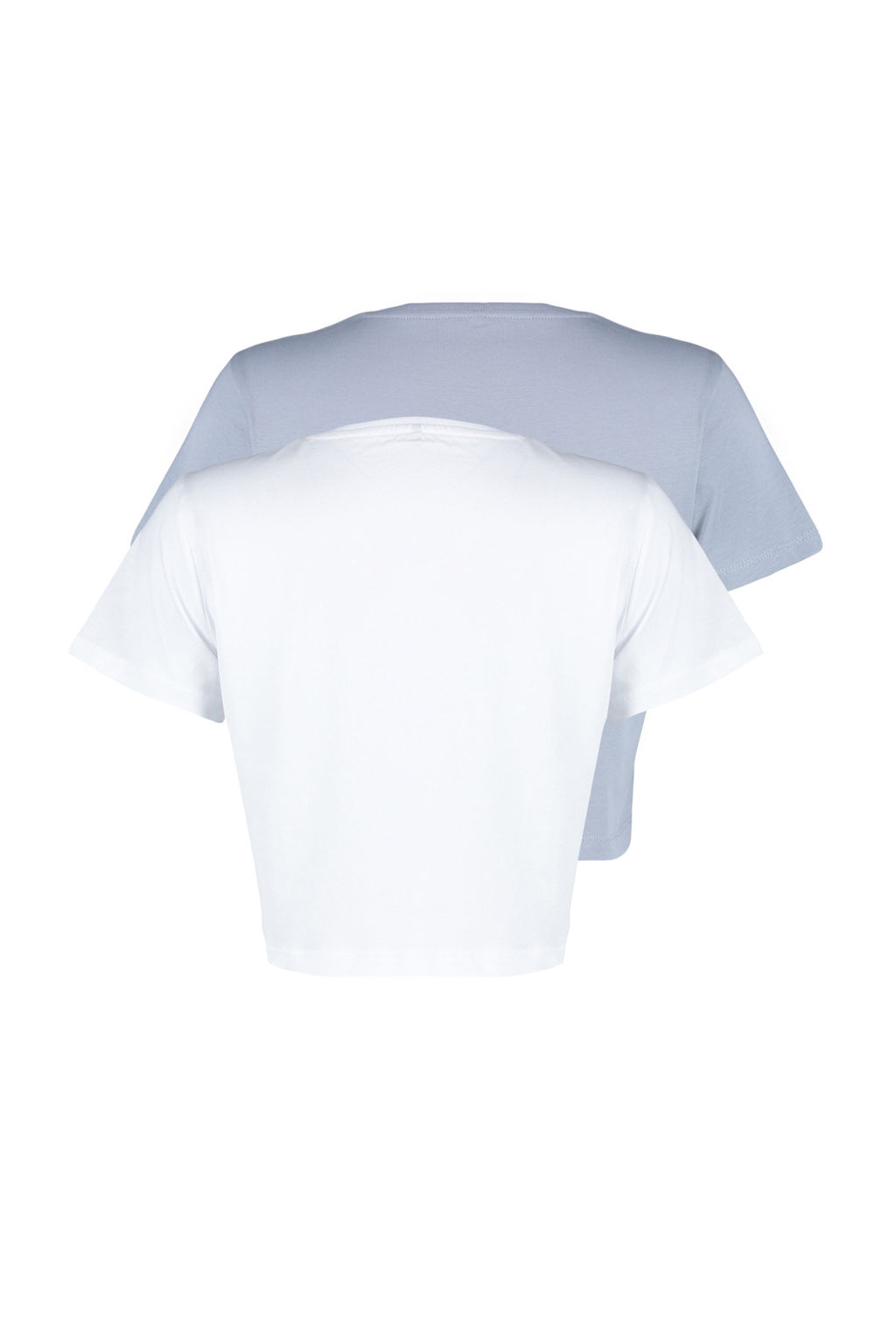 Beyaz-Gri 2li Paket %100 Pamuk Crop Bisiklet Yaka Orme T-Shirt TWOSS20TS1480