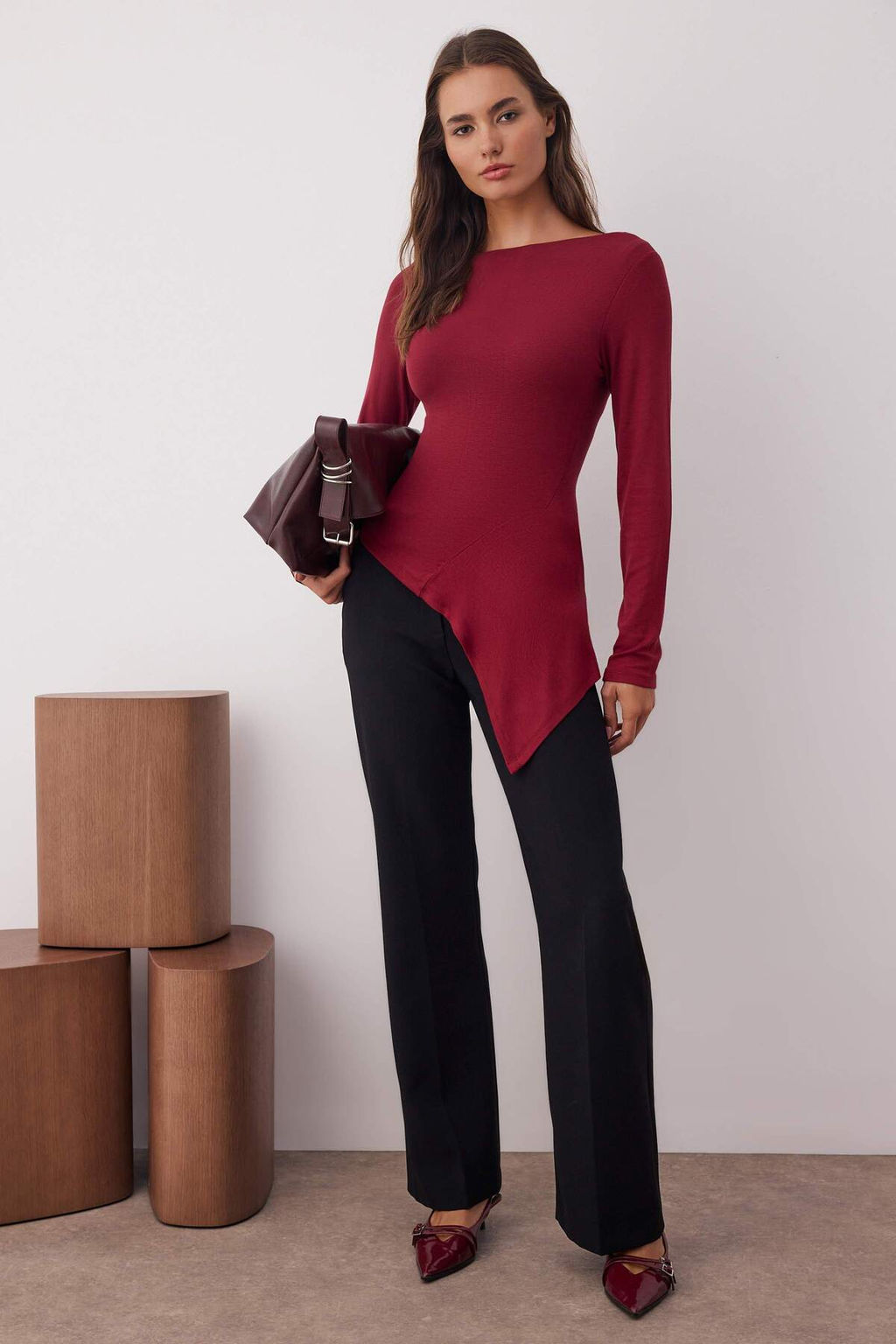 Trendyolmilla Siyah Viskon/Yumusak Kumasl? Asimetrik Esnek Orme Bluz TWOAW25BZ00233  фото 7