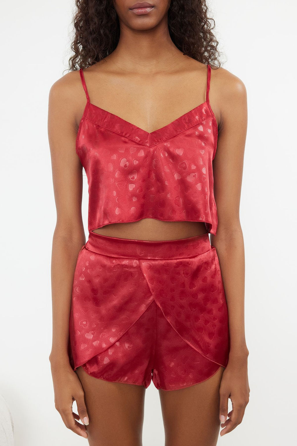 Trendyolmilla Pudra Saten Ip Ask?l? Sortlu Dokuma Pijama Tak?m? THMSS23PT00097 фото 17