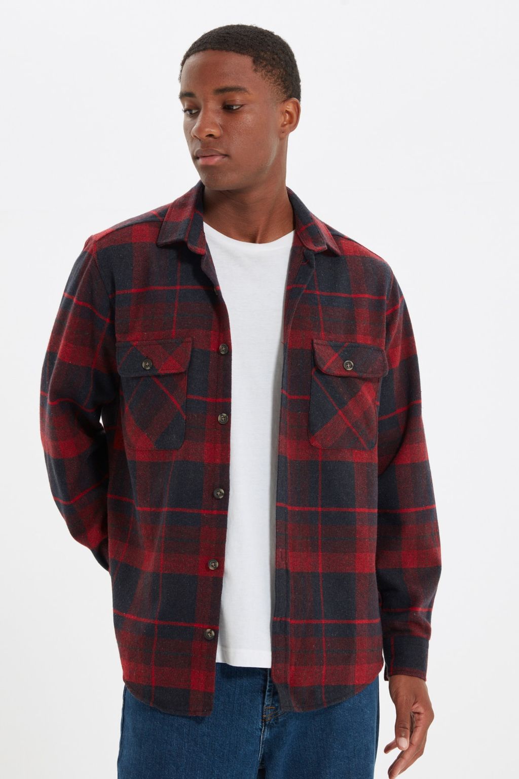 TRENDYOL MAN Bordo Cift Cep Kapakl? Regular Fit K?sl?k Oduncu Kareli Gomlek TMNAW21GO0031 - Trendyolmilla фото 13
