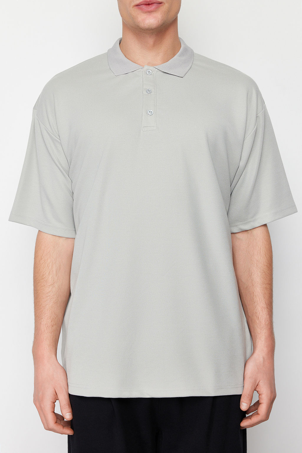 Tas Basic Oversize/Genis Kesim Tok Kumas Polo Yaka T-Shirt TMNSS24PO00012 - Trendyolmilla фото 4