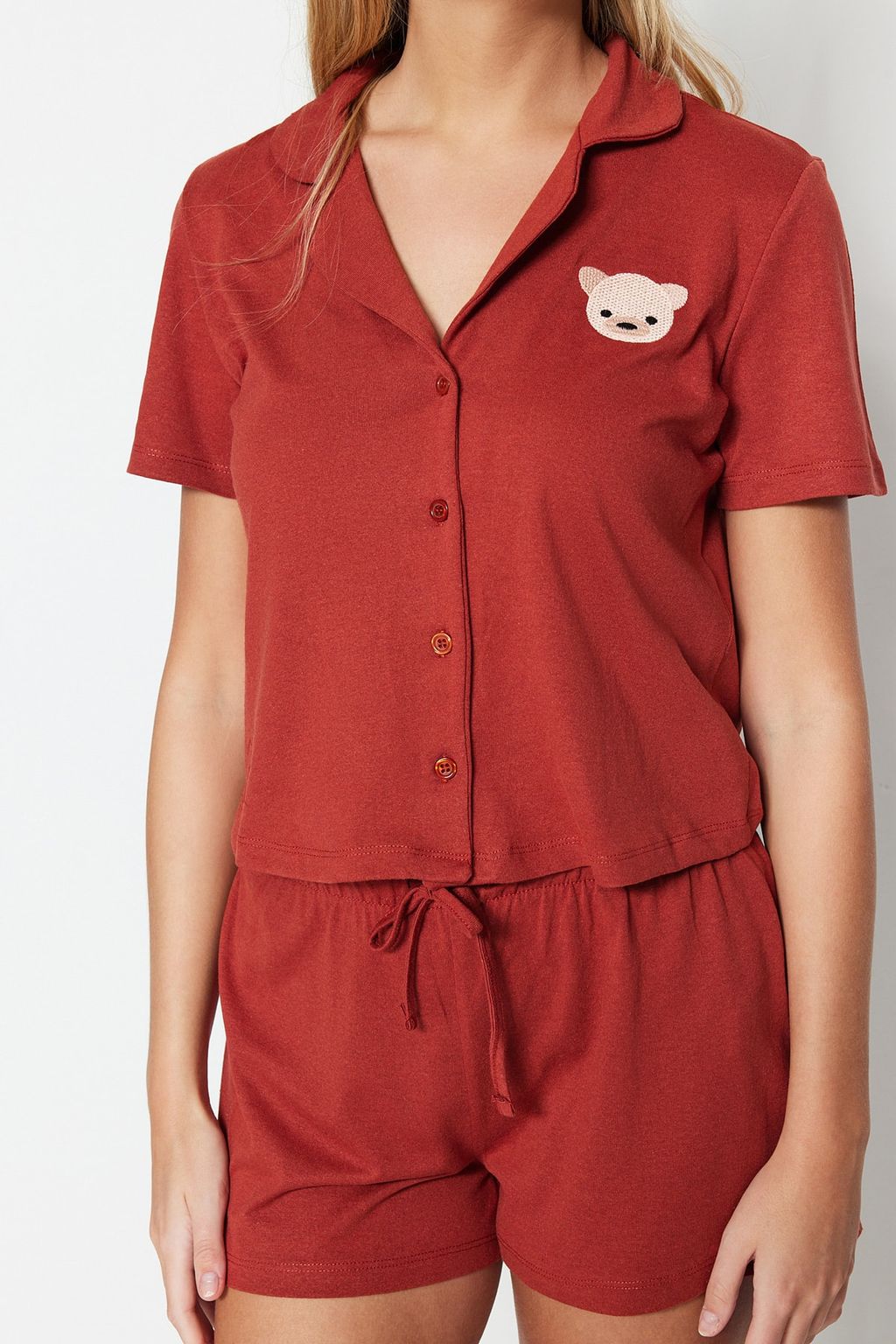 Trendyolmilla Tarc?n Ay?c?kl? Sortlu Orme Pijama Tak?m? THMSS23PT00012  фото 14