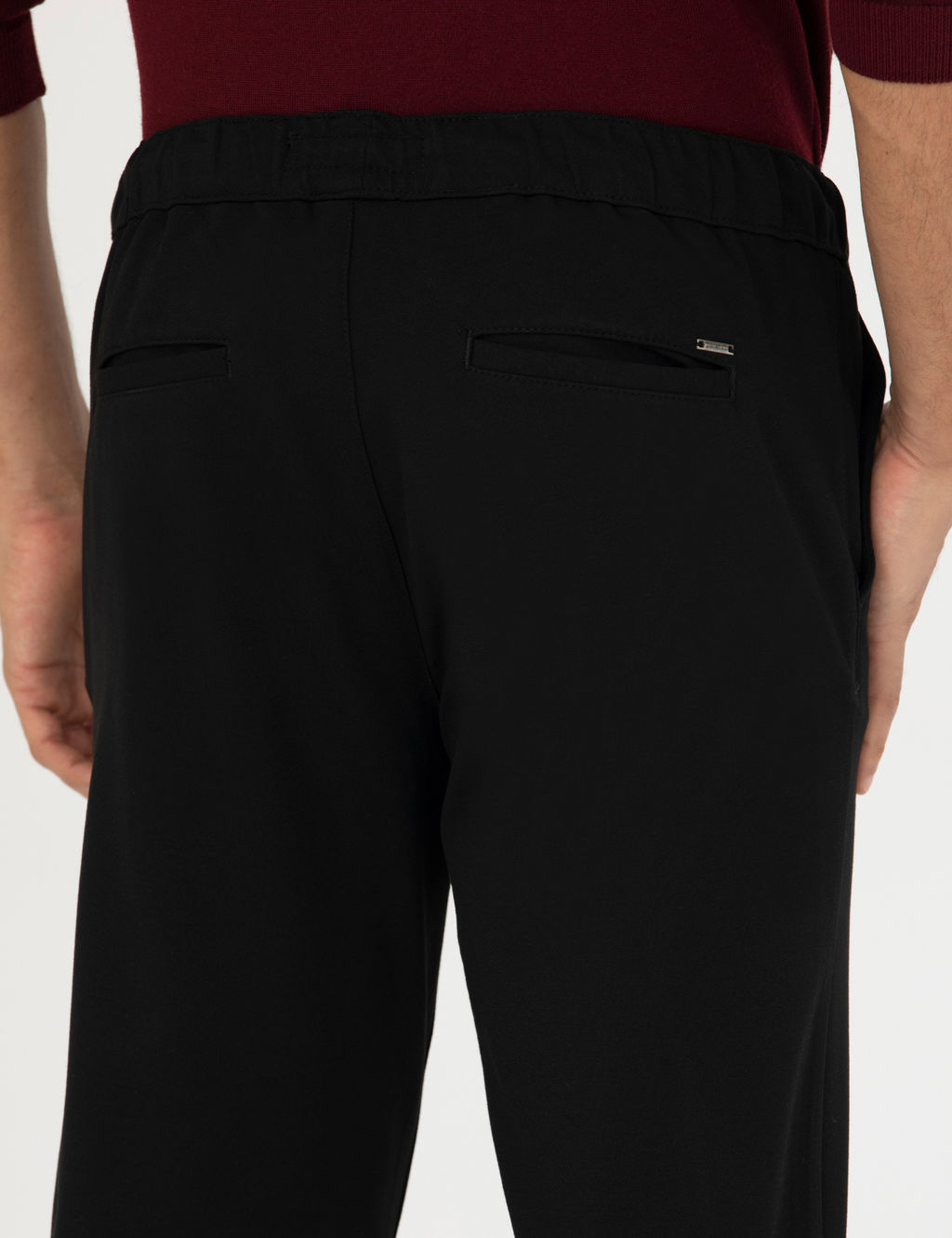 Siyah Slim Fit Beli Lastikli Ba_c_kl_ Kanvas Pantolon