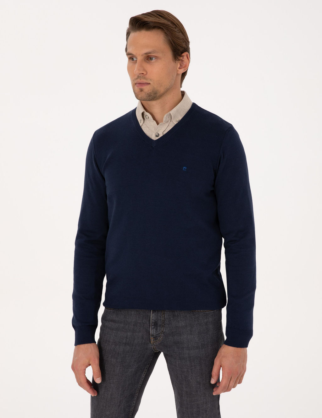 A__k Lacivert Slim Fit V Yaka Basic Triko Kazak - Pierre cardin фото 3