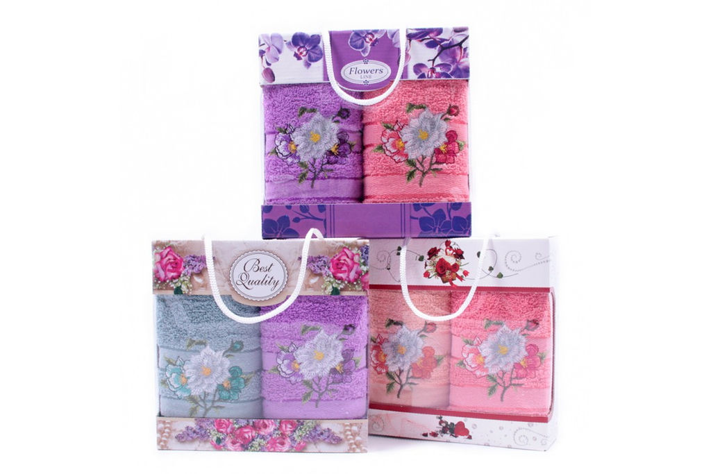 Набор полотенец махровых Цветы-567-3 в сумочке Р+Р (2 шт.)