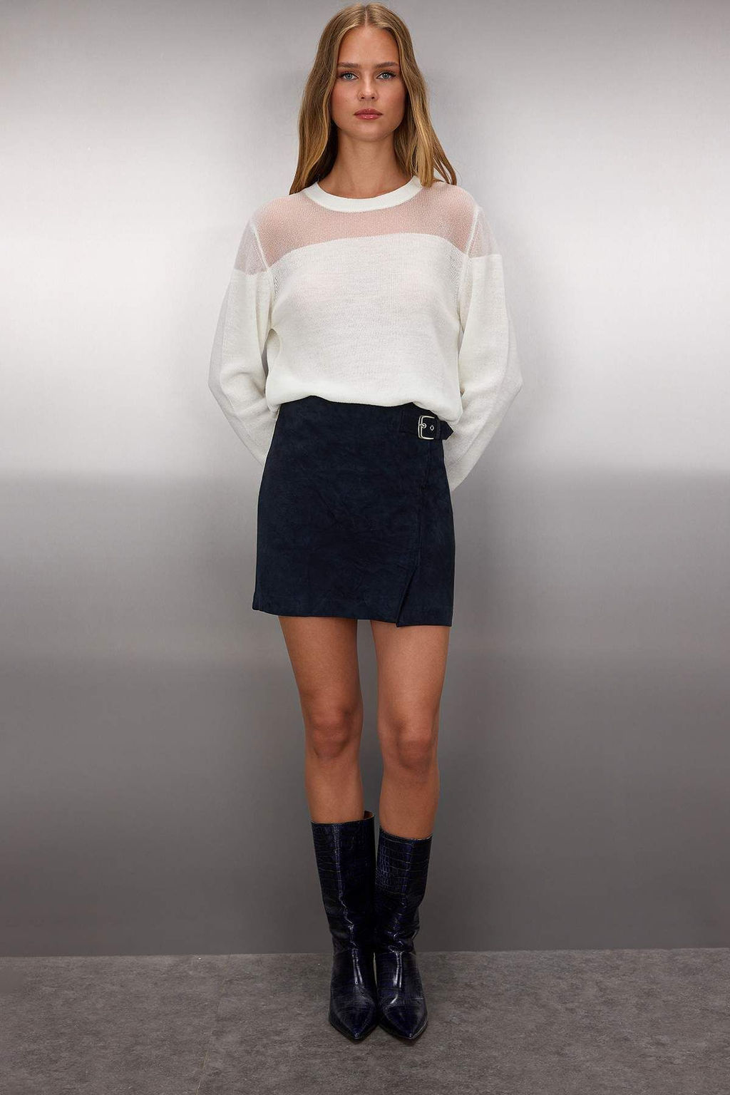 Siyah Simli Transparan Detayl? Triko Kazak TWOAW24KZ01023 - Trendyolmilla фото 17