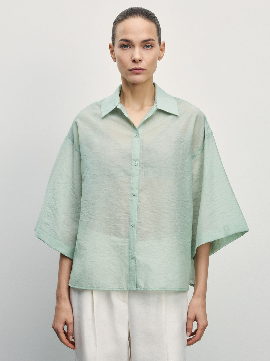 Рубашка из хлопка с коротким рукавом / Zarina фото 3