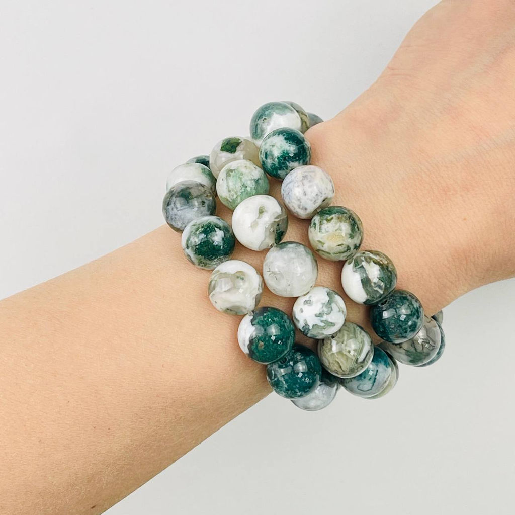 Бусины для украшений из Мохового агата (30 бусин) 38 см