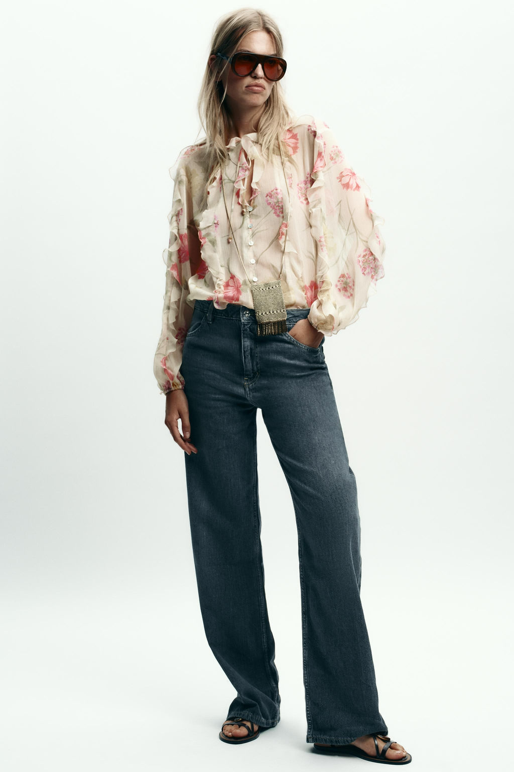 SEMI-SHEER FLORAL PRINT SHIRT - Zara фото 16