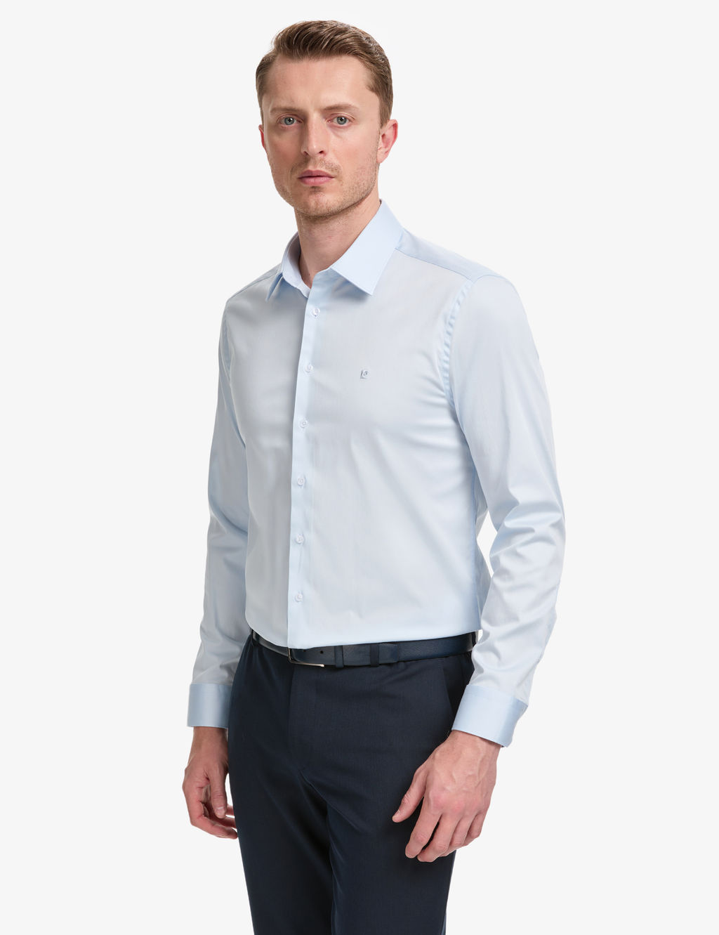 A__k Mavi Slim Fit Uzun Kollu Esnek Basic G_mlek