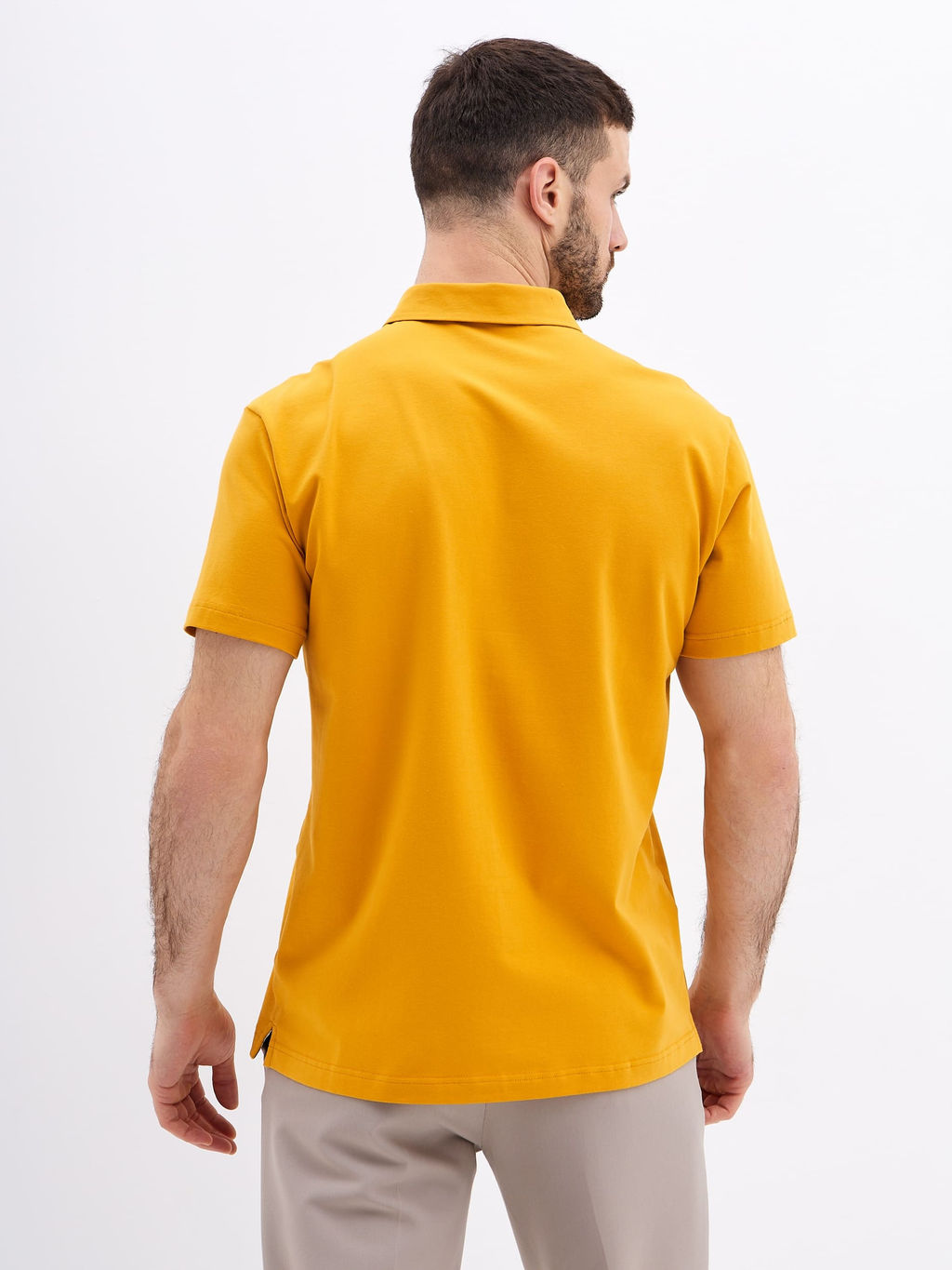 Джемпер мужской с воротником поло короткий рукав GREG G144-KO1246T-SAS5122 (т.желтый)  фото 4