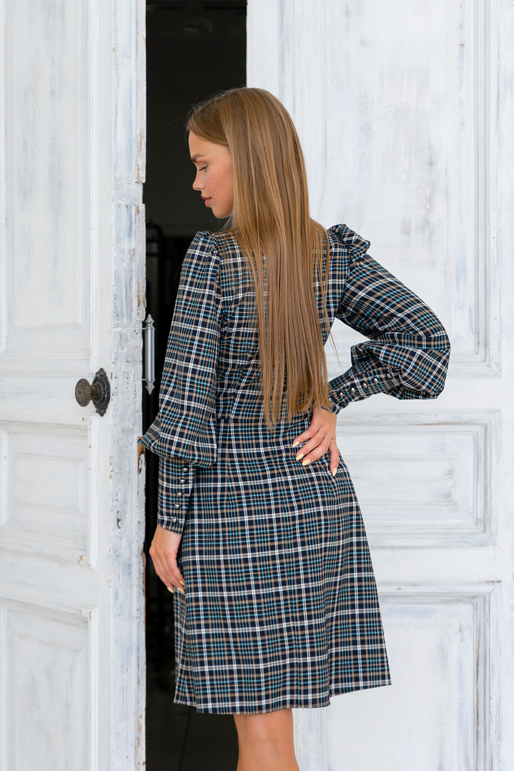 Платье Open Style 5415 серый/белый