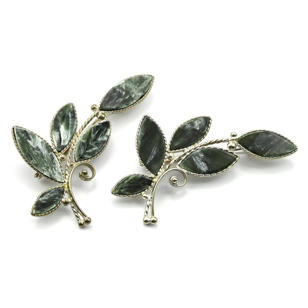 Брошь серафинит "Веточка" малая 55*30мм.