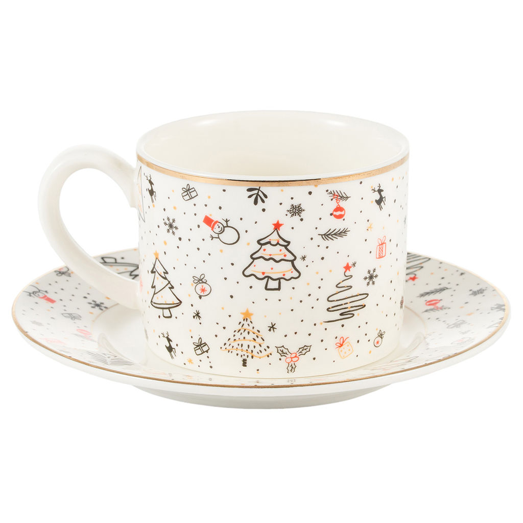 42939 GIPFEL Чайная пара CHRISTMAS: чашка 250 мл, блюдце 14 см. Материал: фарфор. Цвет: белый.  фото 2