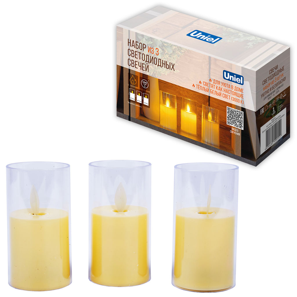 ULD-F064 WW CANDLE SET3 Фигура светодиодная Свеча на батарейках LR44 (в/к), в составе набора из 3 штук. 1 светодиод. Теплый белый свет. TM Uniel - Volpe фото 10