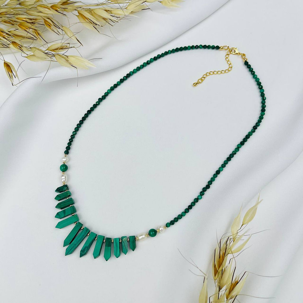 Колье из Малахита и Жемчуга 46 см +